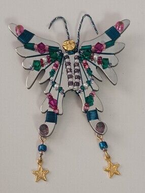 ❤️Rare LIZTECH Signed 1997 Mixed Media Beaded Butterfly Brooch Pin